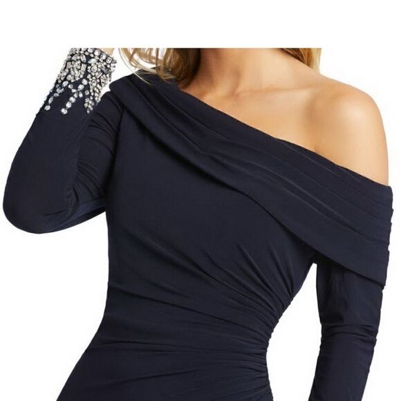 NWT Mac Duggal # 12231 One Shoulder Long Sleeve Jersey Gown - Picture 8 of 13
